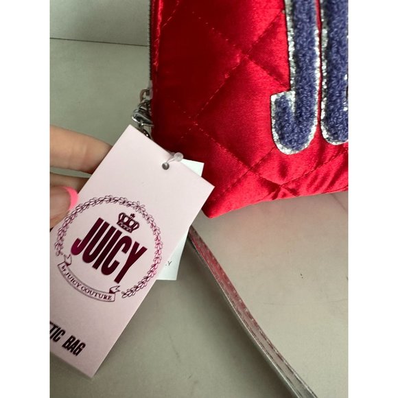 JUICY BY JUICY COUTURE Y2K Red Quilted Cosmetic Makeup Bag Case NEW - Picture 5 of 6